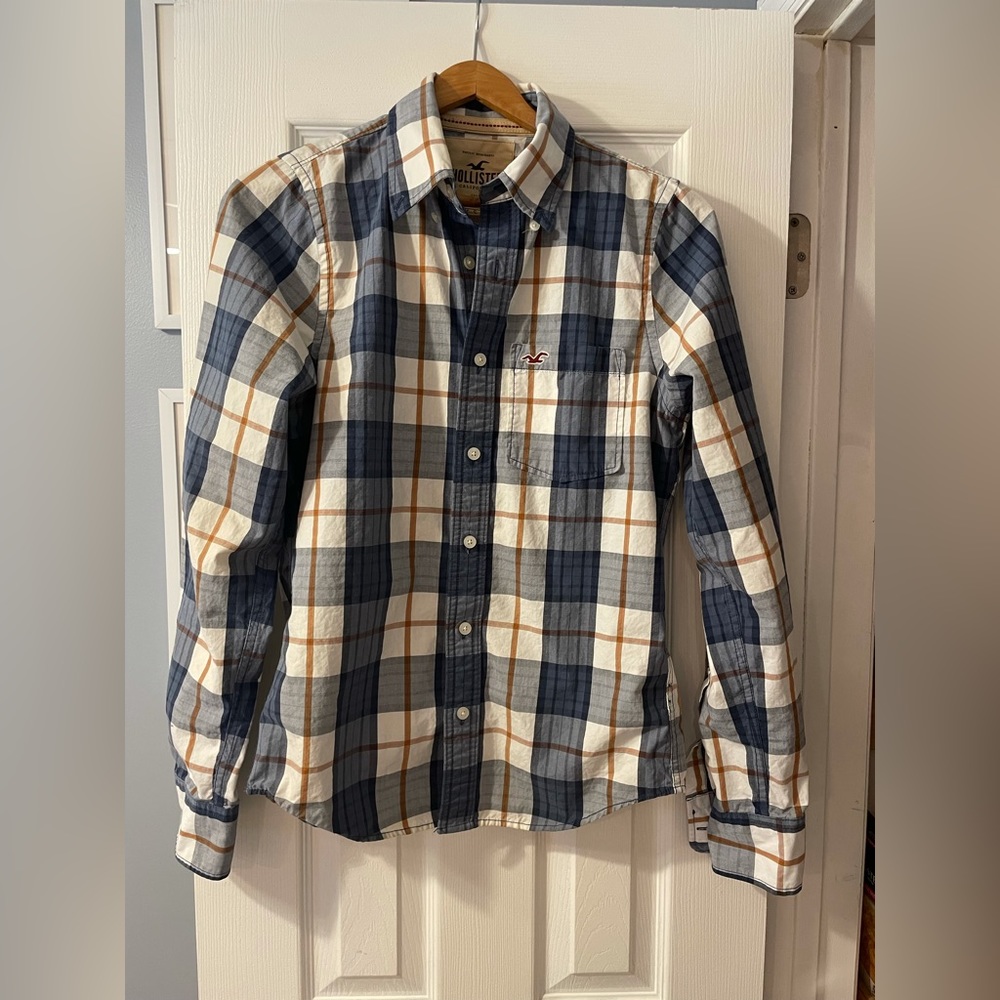 Mens Small Hollister Co casual button down long sleeve shirt beach surf